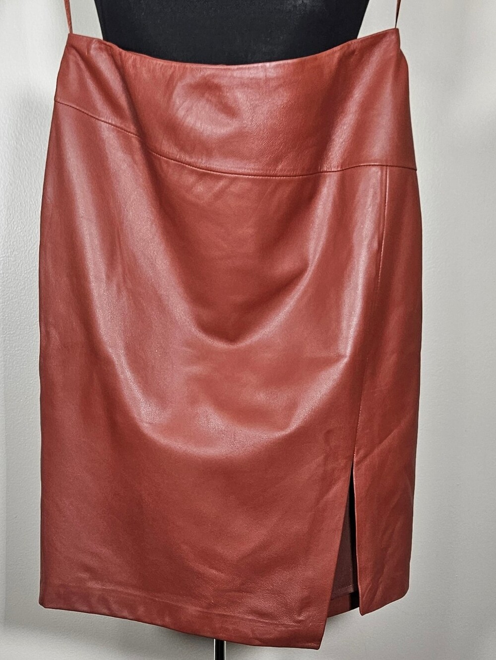 WHBM Chocolate Rust Real Leather Pencil Skirt Side Split Lined Career Sexy 10